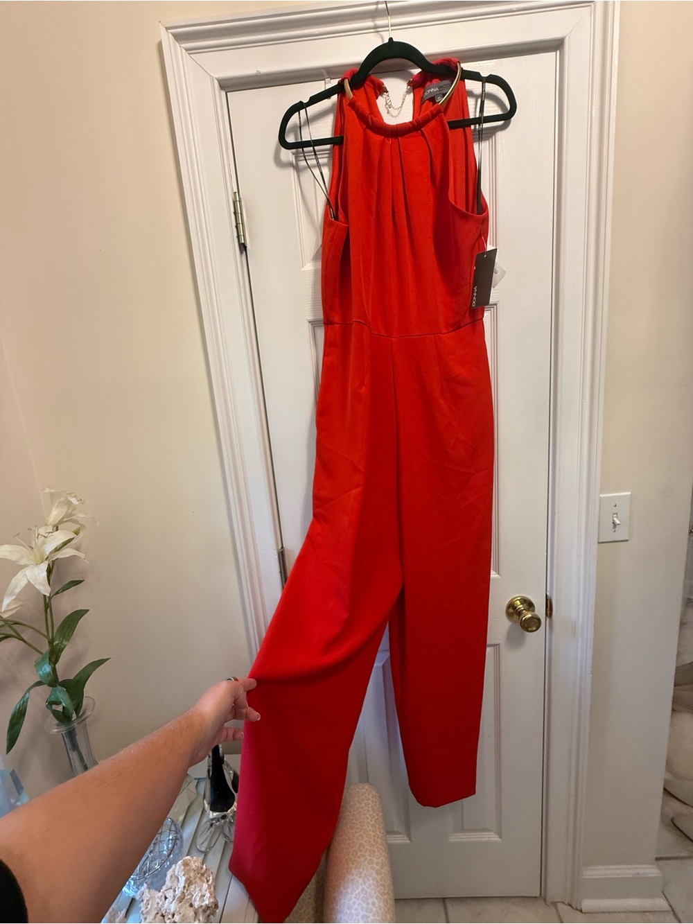 Donna Ricco Red Sleeveless Halter Jumpsuit
